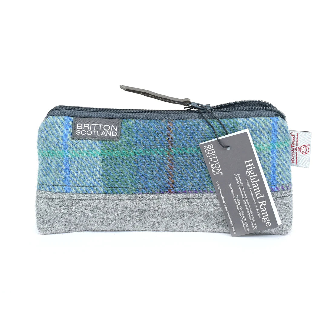 Harris Tweed Green Blue Split Cosmetic Bag