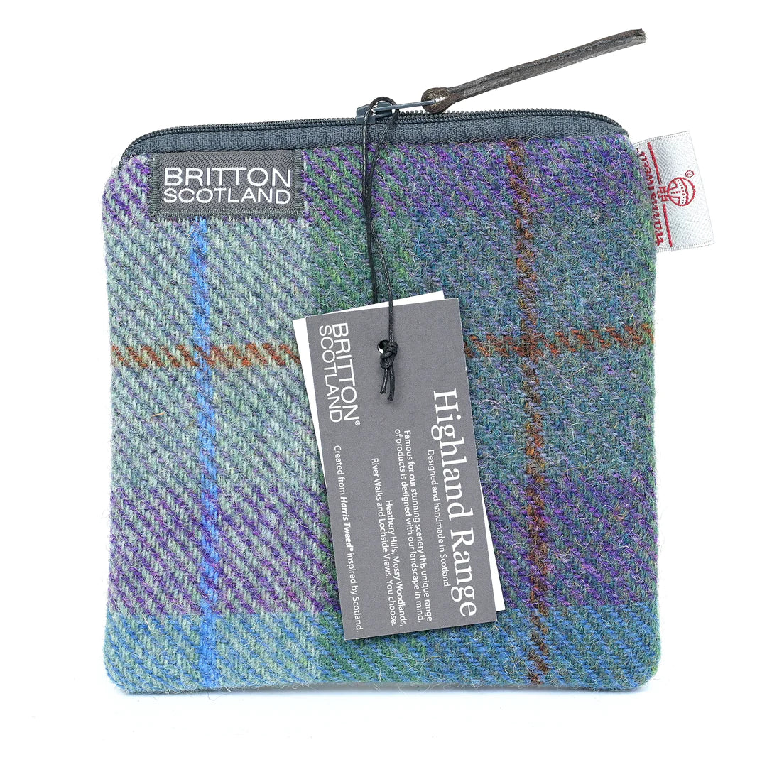 Harris Tweed Blue Green Plaid Large Purse