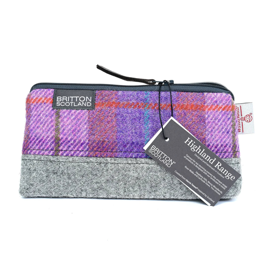 Harris Tweed Split Cosmetic Bag, Lavender Pink