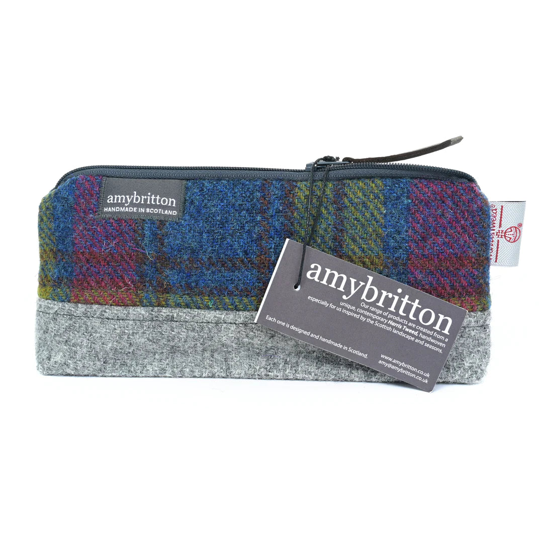 Harris Tweed Split Cosmetic Bag, Multi Purple Plaid