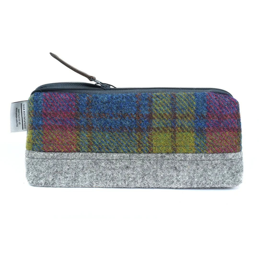 Harris Tweed Split Cosmetic Bag, Multi Purple Plaid