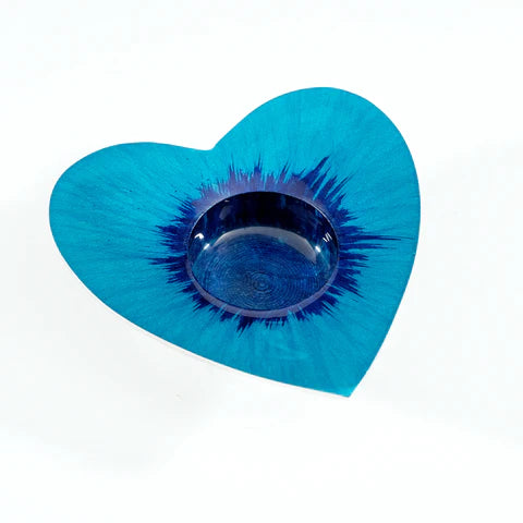 Brushed Aqua Heart T-Light Holder 11 cm