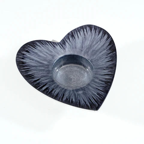Brushed Black Heart T-Light Holder 11 cm