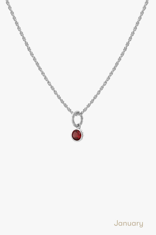 Garnet Birthstone Necklace Silver